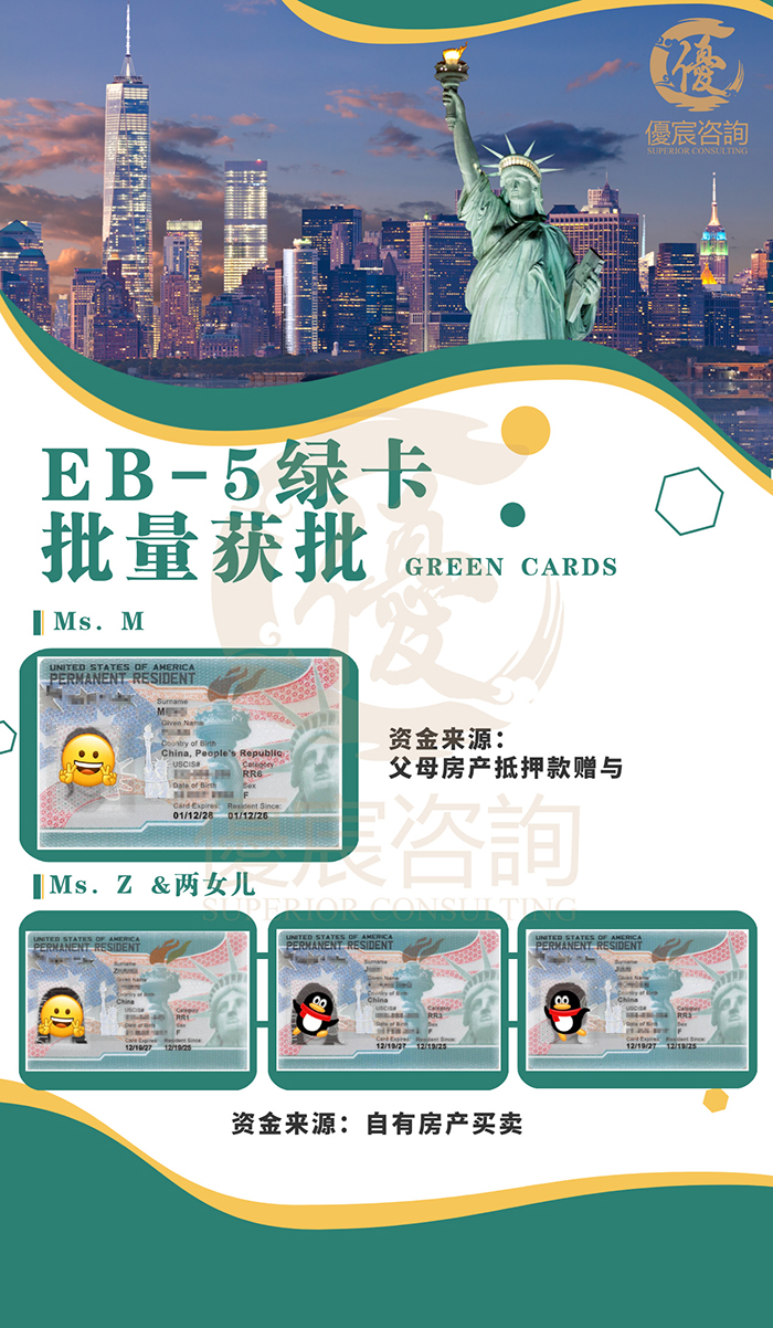 恭喜M女士和Z女士及其家人EB5绿卡项目成功获批